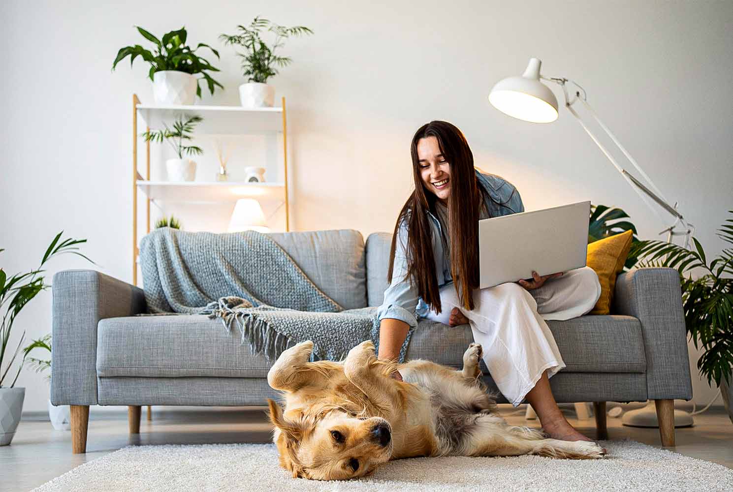 Women petting dog
